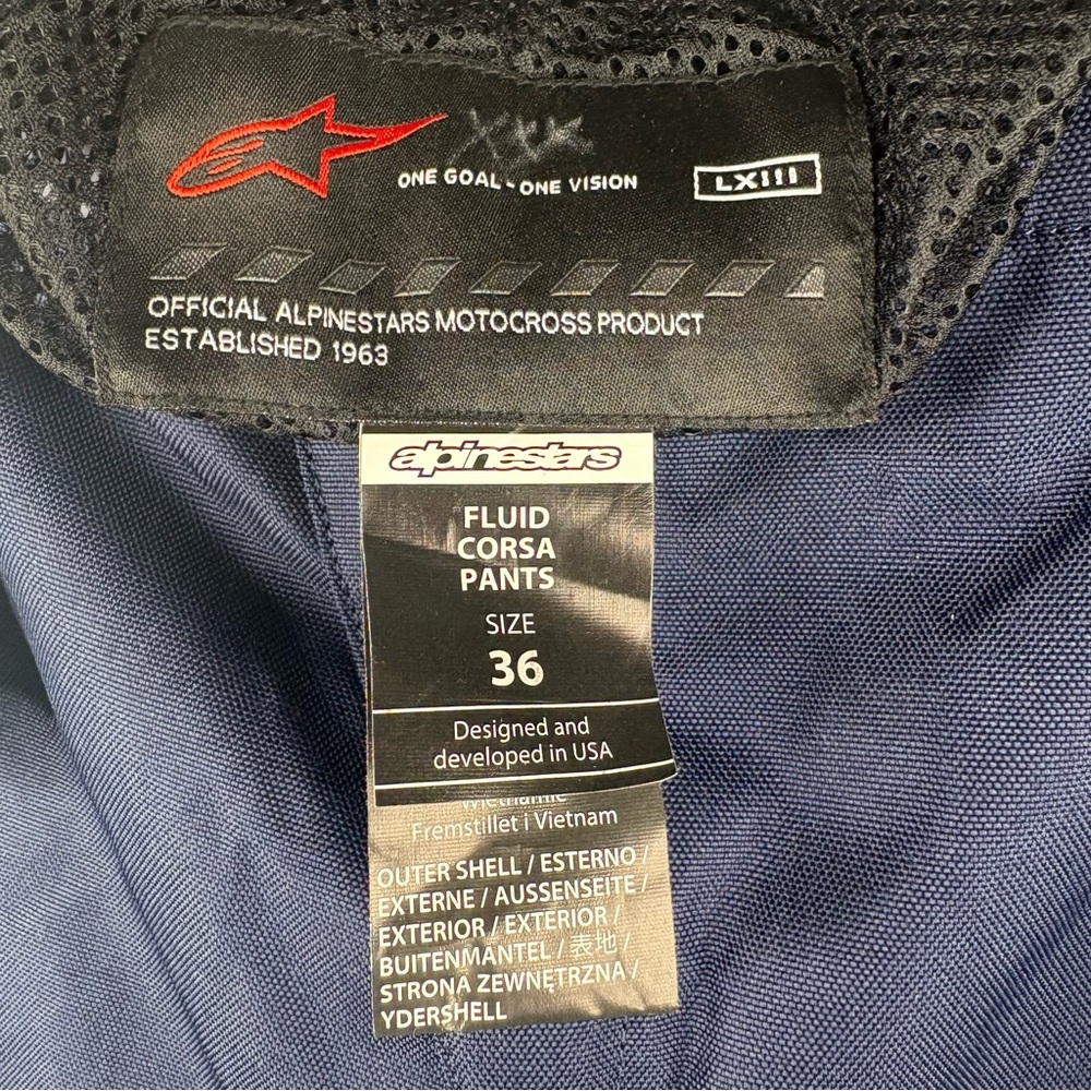 NWT Alpinestars Fluid Corsa Pants Night Navy Size 36 - Picture 10 of 10